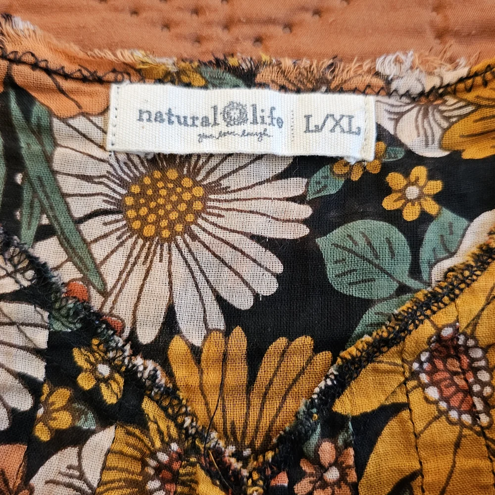 NATURAL LIFE Floral Blouse with Orange and Black MED/LARGE per Label - Picture 3 of 4
